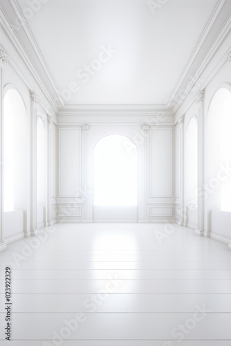 White room with large window and white floor
