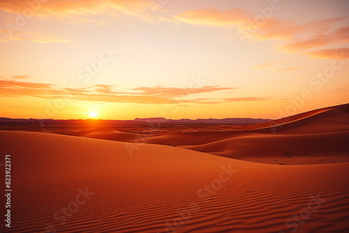Sunset over desert with lone horse in the foreground