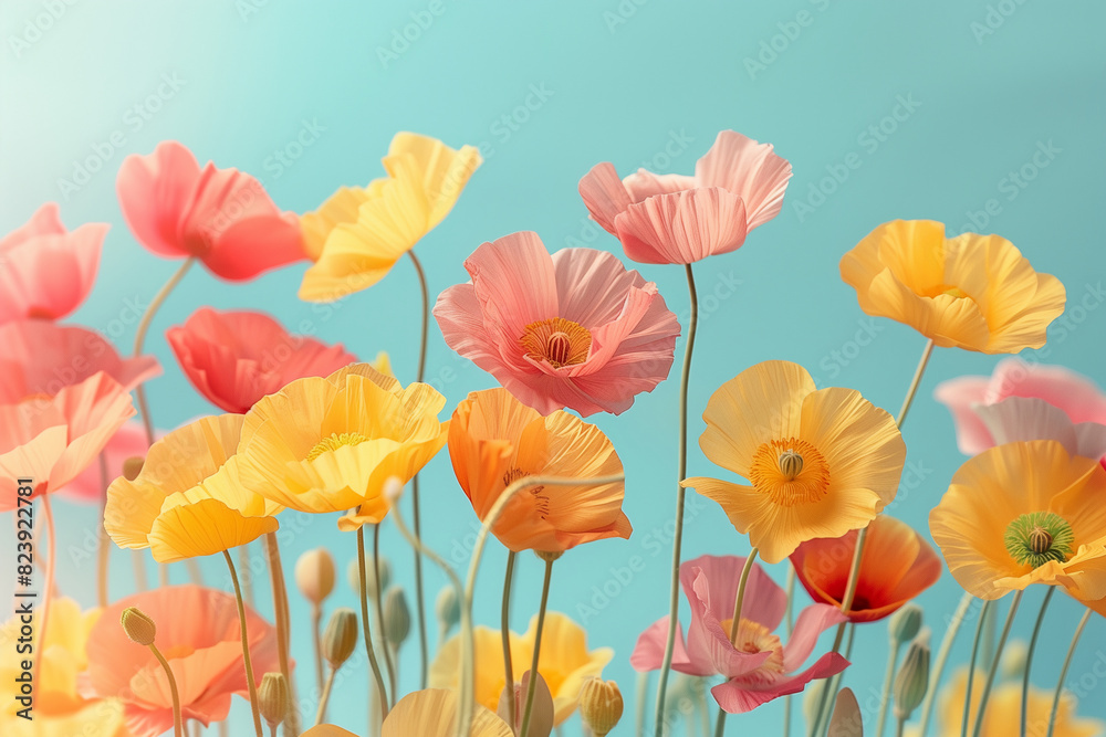 Fototapeta premium A bouquet of flowers with a blue background