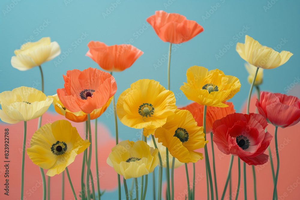 Fototapeta premium A bouquet of flowers with a blue background