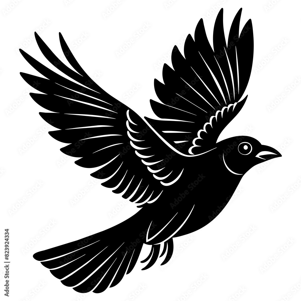 Obraz premium black bird flying up, minimalist animal logo or icon vector illustration