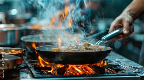 Person Cooking Food in Wok on Stove