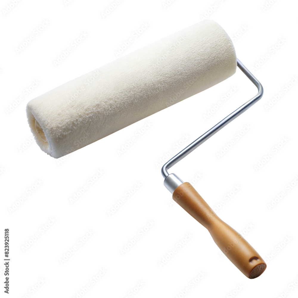 Obraz premium A white paint roller with a wooden handle