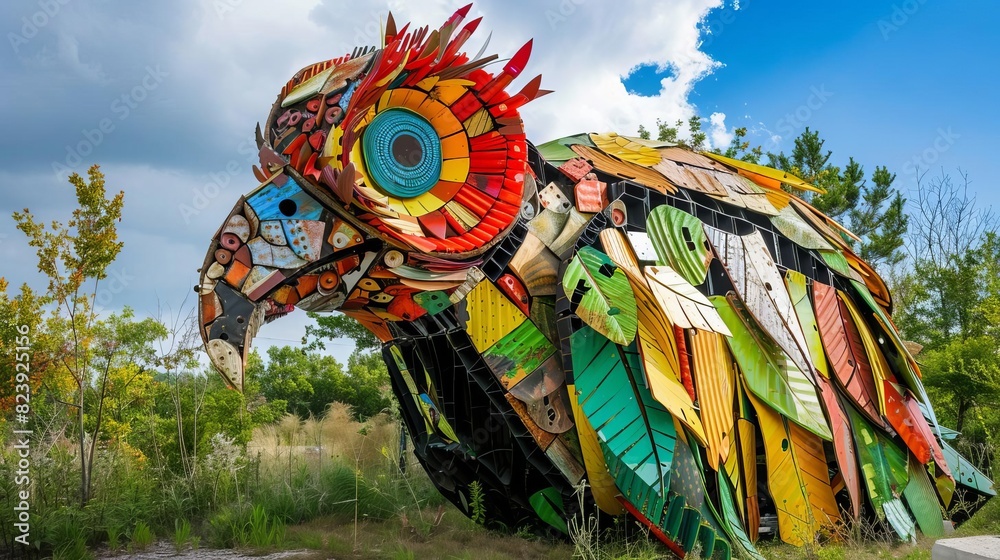 Fototapeta premium A public art installation made from recycled materials, showcasing creativity and environmental awareness