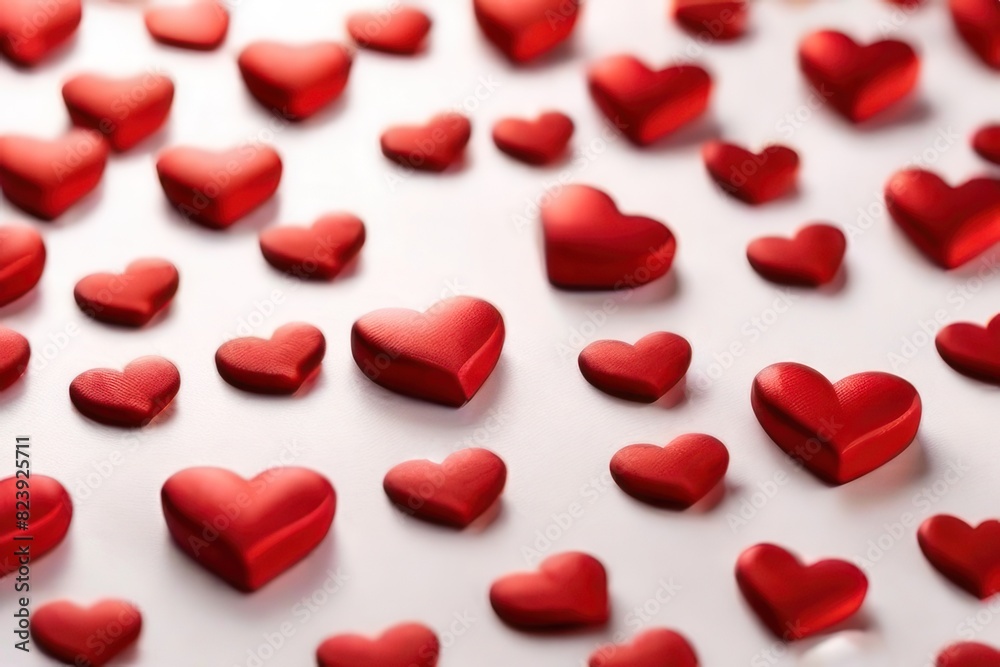 White background with many red and white hearts all around it with empty space in the center White background with many red and white hearts all around it with empty space in the center