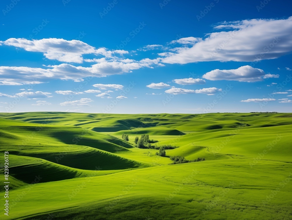 Photographer captures rolling green hills on a sunny day Photographer captures rolling green hills on a sunny day
