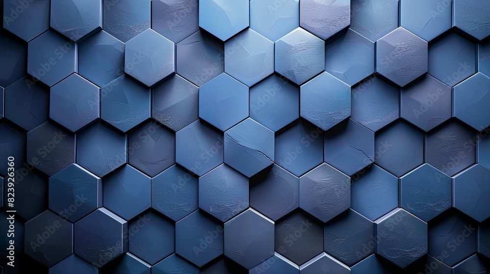 Geometric fabric background featuring interlocking hexagons in a gradient of cool tones, adding depth and dimension Geometric fabric background featuring interlocking hexagons in a gradient of cool tones, adding depth and dimension