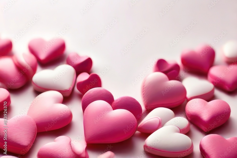 White background with many red and white hearts all around it with empty space in the center White background with many red and white hearts all around it with empty space in the center