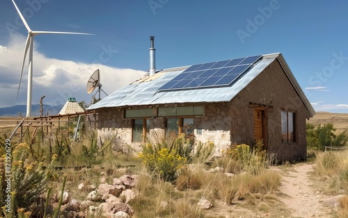 Wallpaper Mural An offgrid home in a remote location, utilizing rainwater harvesting systems and wind turbines for energy Torontodigital.ca