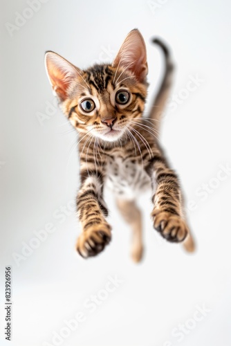 A kitten is jumping in the air