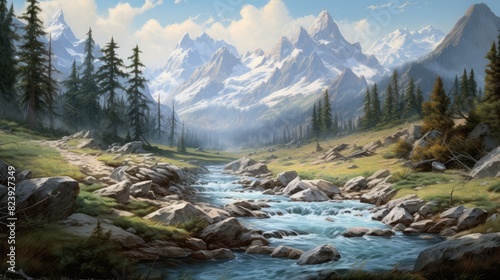 river in the mountains photo