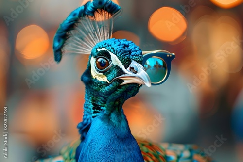a peacock wearing glasses with a cute face photo