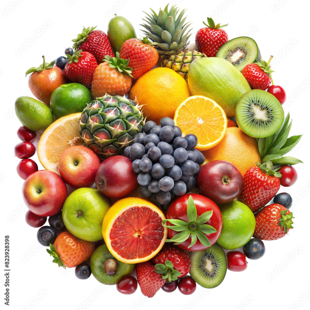 A colorful fruit salad with a variety of fruits including apples, oranges A colorful fruit salad with a variety of fruits including apples, oranges
