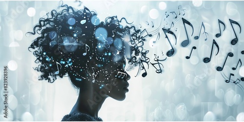 Profile of a Woman with Musical Notes, blending creativity and technology to represent the harmony and melody of modern music in a digital and imaginative artwork, Generative AI photo