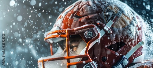 Football Helmet Cleaning Promotion - Sanitizing Sports Gear with Bubbles and Foam - Design for Poster, Print, or Online Campaign © spyrakot