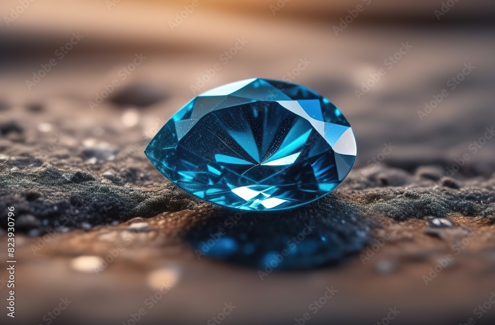 The blue crystal lies on a surface similar to sand The blue crystal lies on a surface similar to sand
