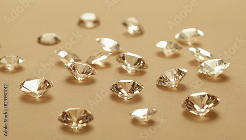 Multiple diamonds are arranged neatly on a table surface