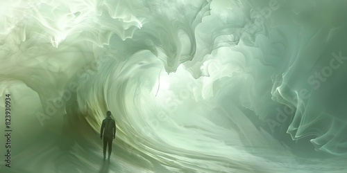 Facing a Huge Wave in the Ocean. Concept Ocean Waves, Surfing Adventure, Water Sports, Challenging Waves