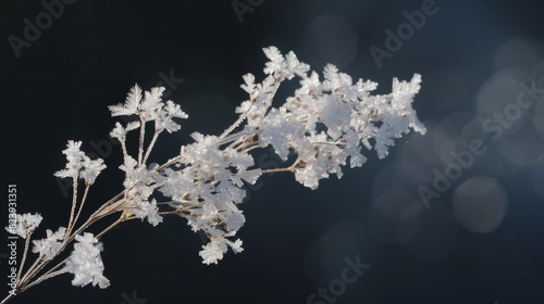 A of frost flowers growing on a lone stem creating a natural and delicate frozen sculpture.