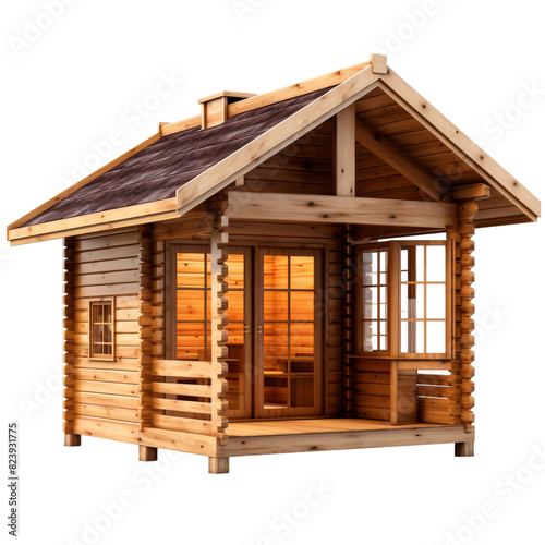 A wooden sauna cabin isolated on transparent background, png, cut out © Naturalis