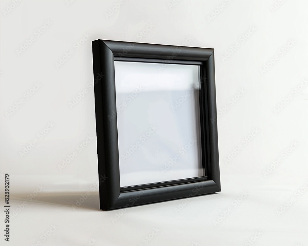 Photograph a black photo frame styled with minimalist decor against a pristine white background, ensuring no shadows are present. Photograph a black photo frame styled with minimalist decor against a pristine white background, ensuring no shadows are present.