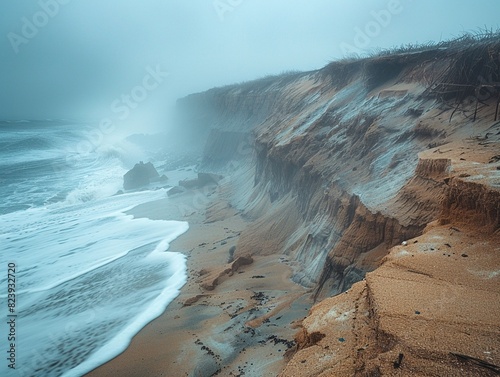 an image of a beach with a large cliff eroding from the waves