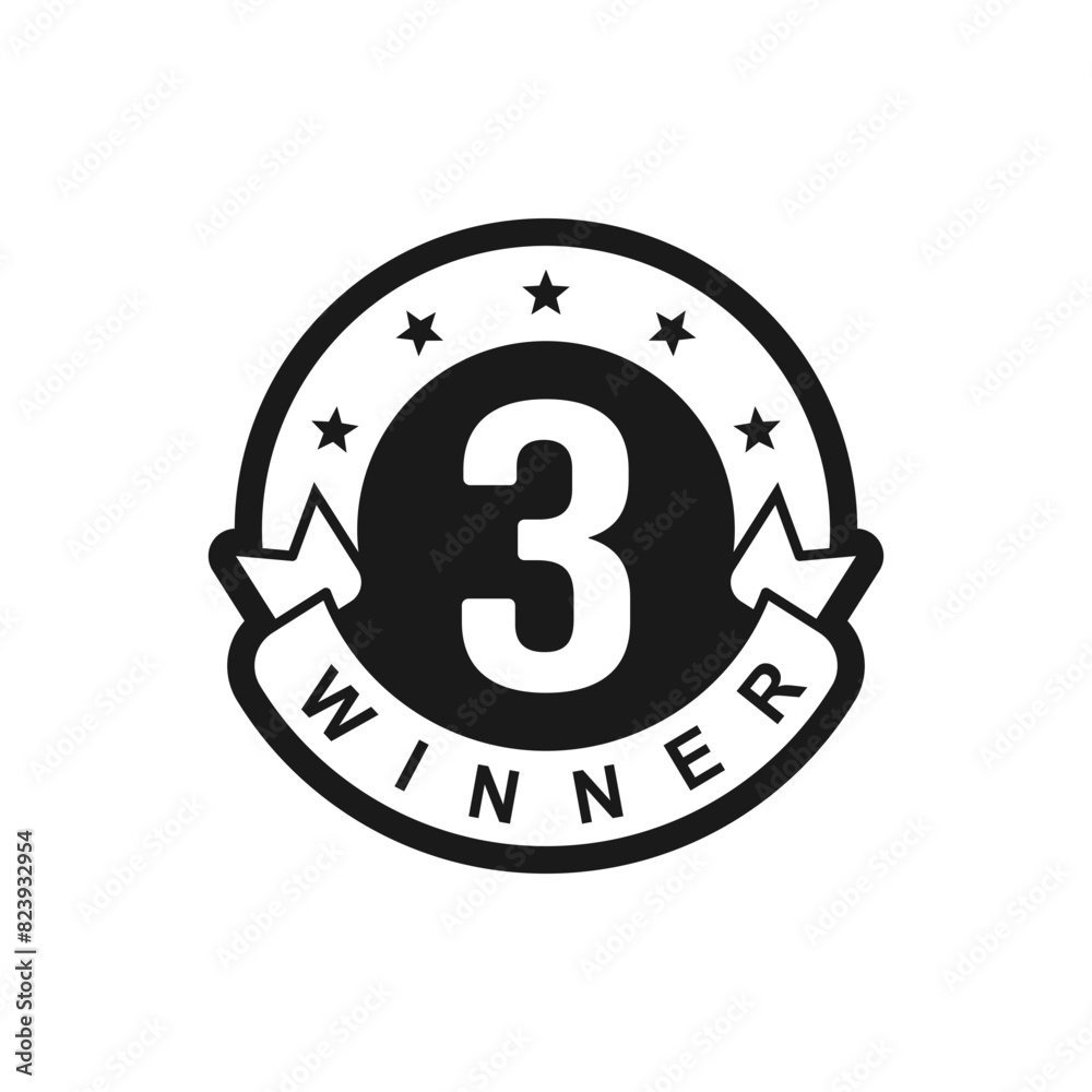 Third winner label sticker. Number three badge icon flat style isolated on white background. Vector illustration