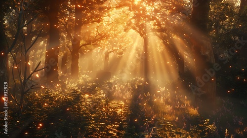 Fiery tongues of light casting a warm glow over a tranquil forest clearing