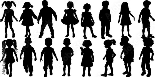 Children kids silhouette set, vector silhouette of children.