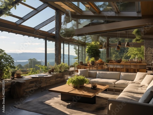 Sunset View from a Modern Mountain Home Living Room