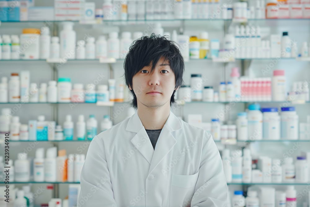 Portrait of a Korean man pharmacist in a pharmacy