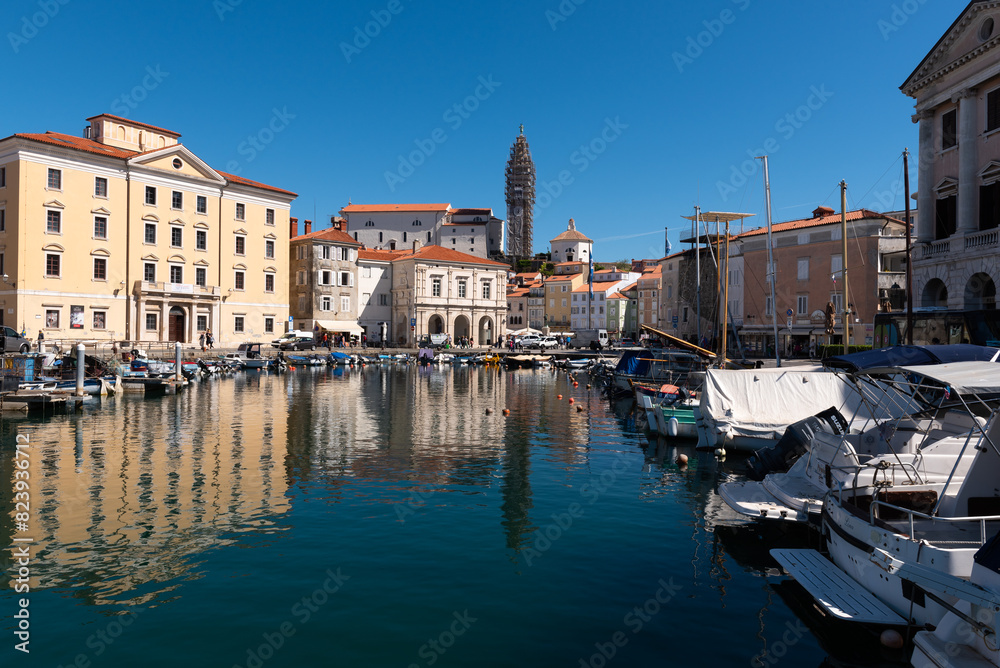 Fototapeta premium View on the town of Piran, a picturesque village on the Adriatic coast in the west of Slovenia