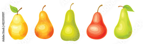 Ripe Sweet Pear Fruit of Bright Color Vector Set