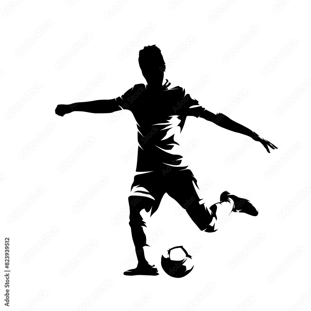 Football player, kicking ball soccer, abstract isolated vector silhouette