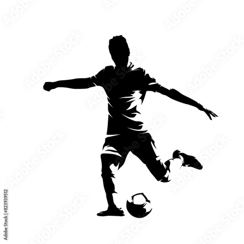 Football player, kicking ball soccer, abstract isolated vector silhouette