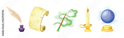 Magical Object and Witchcraft Magician Equipment Vector Set