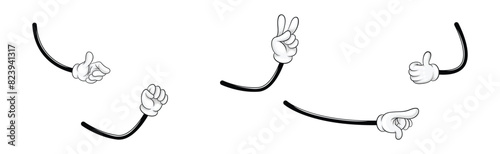Cartoon Hand and Comic Arm with Five Fingers in White Glove Gesturing Vector Set
