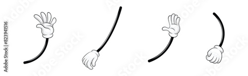 Cartoon Hand and Comic Arm with Five Fingers in White Glove Gesturing Vector Set