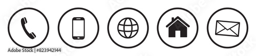 Contact icons. Contact Us - Set of buttons. Web icons. Communication symbols. Vector illustration. EPS10.