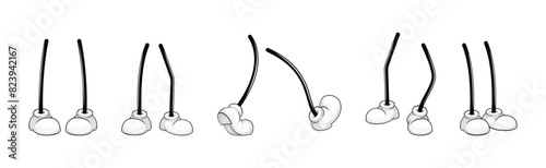 Comical Pair of Legs and Cartoon Feet in White Shoes Vector Set
