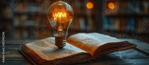 Light Bulb on Book, Concept of thinking and creative,