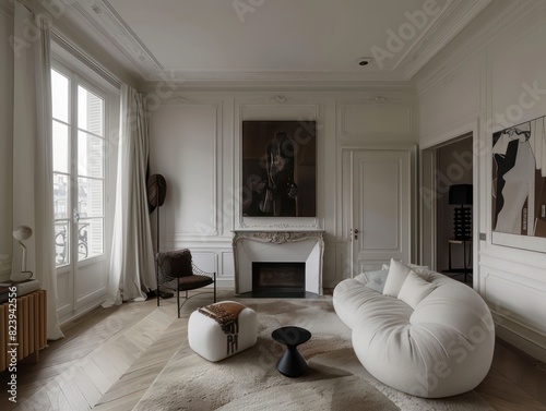 living room of contemporary classicism  white wall