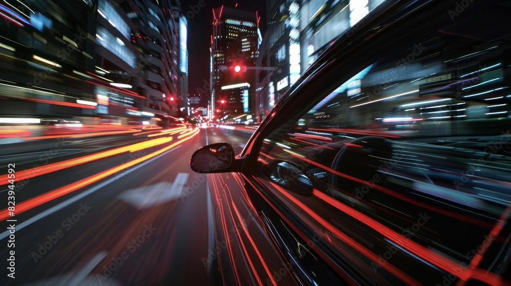 Fast night drive through a city, ending in an underground parking.


