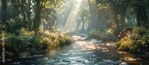 Tranquil D Forest Stream Basking in Dappled Light and Muted Hues