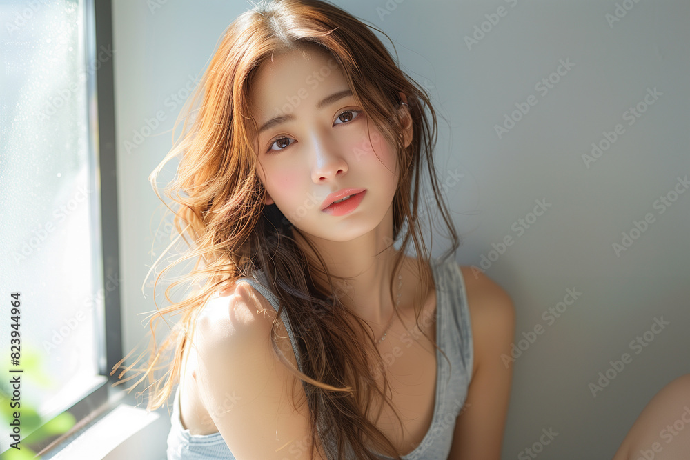 タンクトップを着ている女性 タンクトップを着ている女性