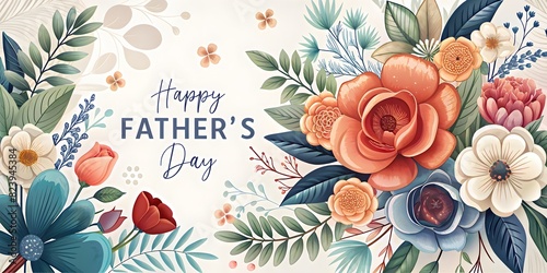 Father's Day Card Design with Floral Theme and 'Happy Father's Day' Message, Text, Background, Poster, Gift, Card, Poster, Post