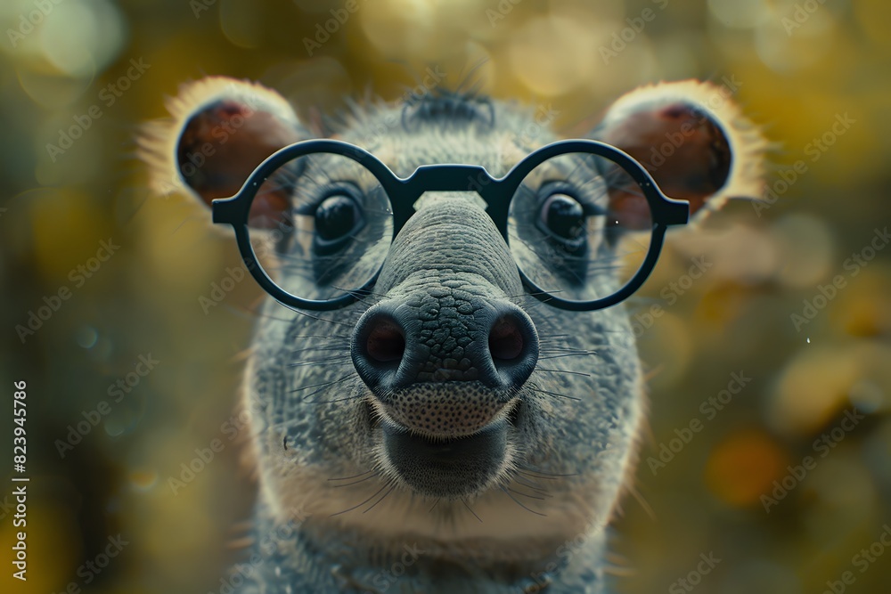 a tapir wearing glasses with a cute face