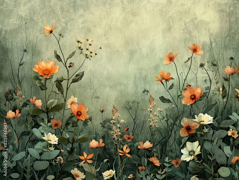 A field of flowers with a green background A field of flowers with a green background