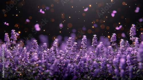  A field brimming with purple blossoms beneath a star-studded, shadowy canopy