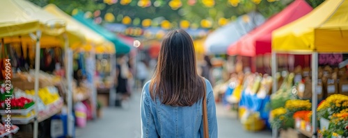 Asian American artisans showcase their traditional crafts at the AAPI Heritage Month fair, with copy space on market tents